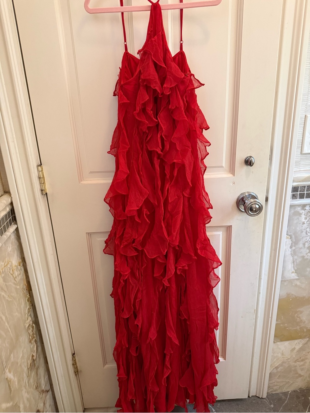 Red Ruffle Halter Women's Top - Picture 12 of 13